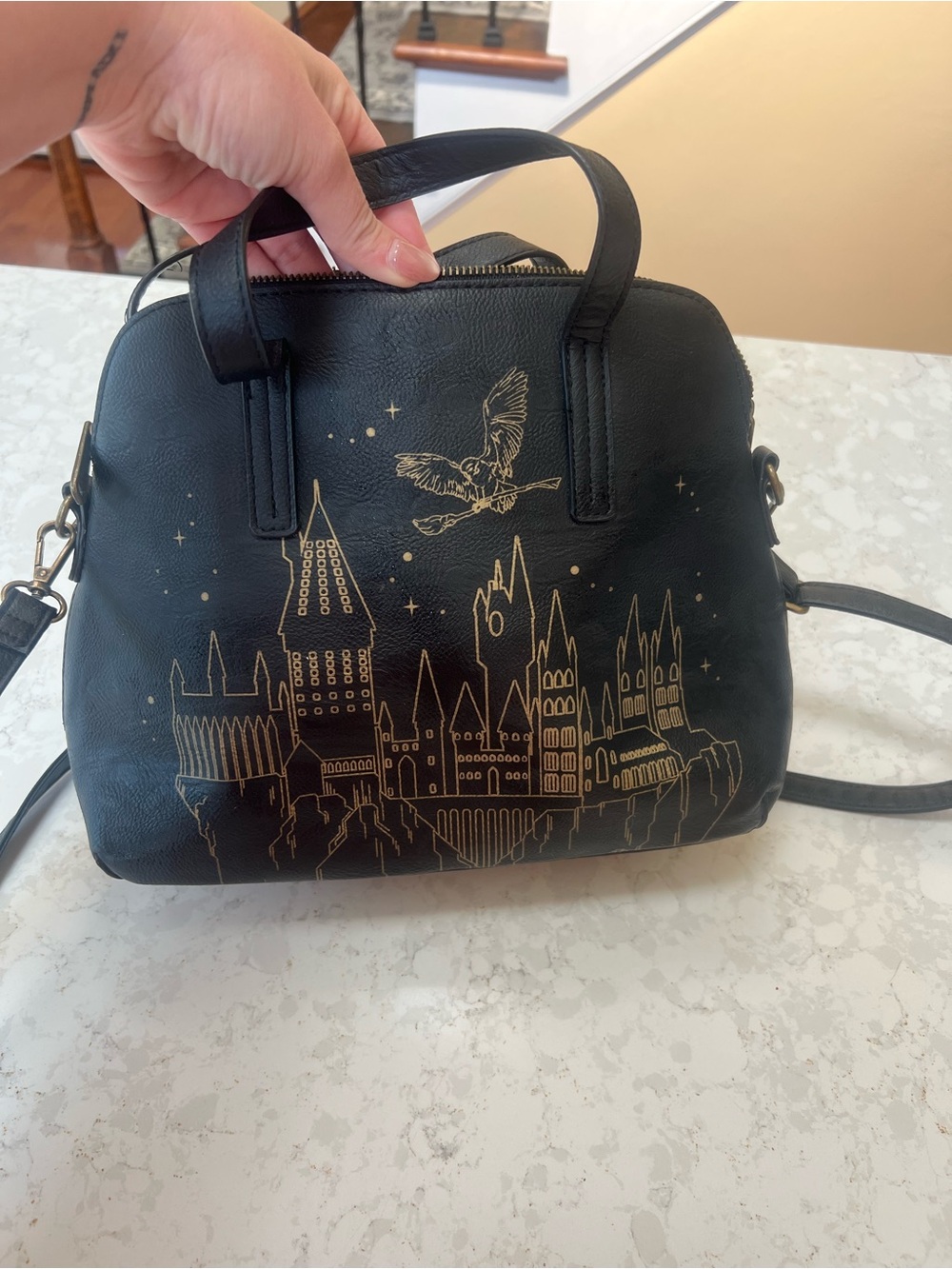 Loungefly Black Harry Potter Dome Satchel with Gold Crest - Picture 2 of 6